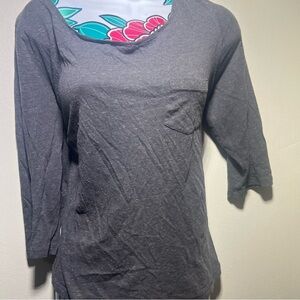 H & M Basic Navy Gray With Speckled Color T Shirt